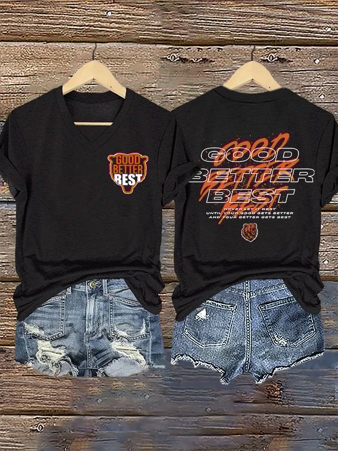 V-Neck Retro Good Better Best Print T-Shirt