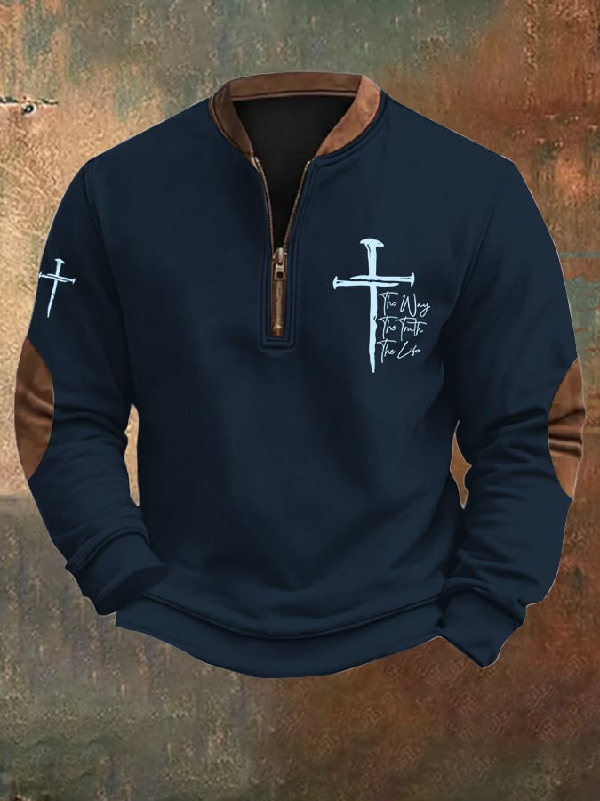 🔥Buy 3 Get 15% Off🔥Men's Jesus The Way The Truth The Life Printed Zip Collar Sweatshirt