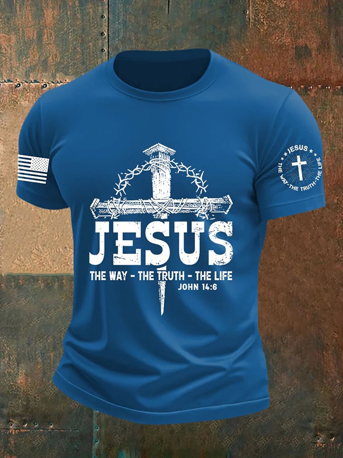 🔥Buy 3 Get 15% Off🔥Men's Jesus The Way The TruthThe Life Print Round Neck T-Shirt