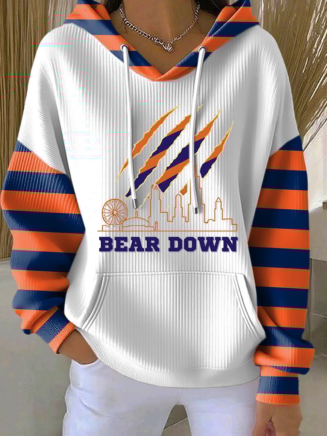 Women's football Print Long Sleeve Hooded Sweatshirt