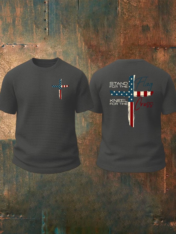 🔥Buy 3 Get 15% Off🔥Men's Stand For The Flag Kneel For The Cross Printed Waffle Top
