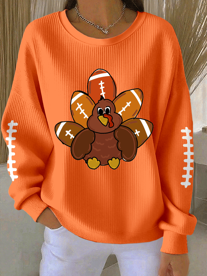 Women's Football Print Knitted Crew Neck Long Sleeve Top