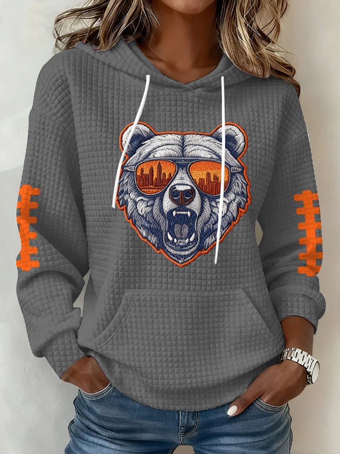 Women's Football Print Plaid Fabric Hooded Sweatshirt