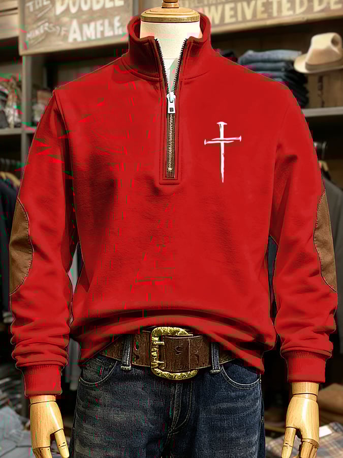 🔥Buy 3 Get 15% Off🔥Men's Vintage Faith Cross Print Casual Zip Sweatshirt
