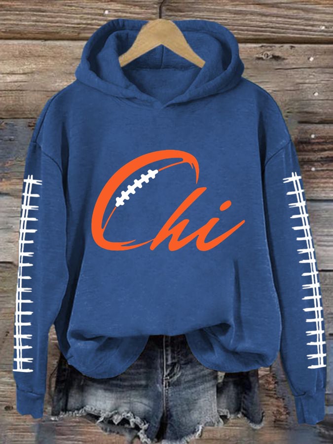 Women's Rugby Print Casual Hoodie