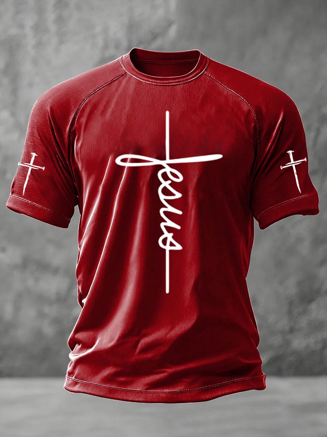 Men's Jesus Cross Print Casual T-Shirt
