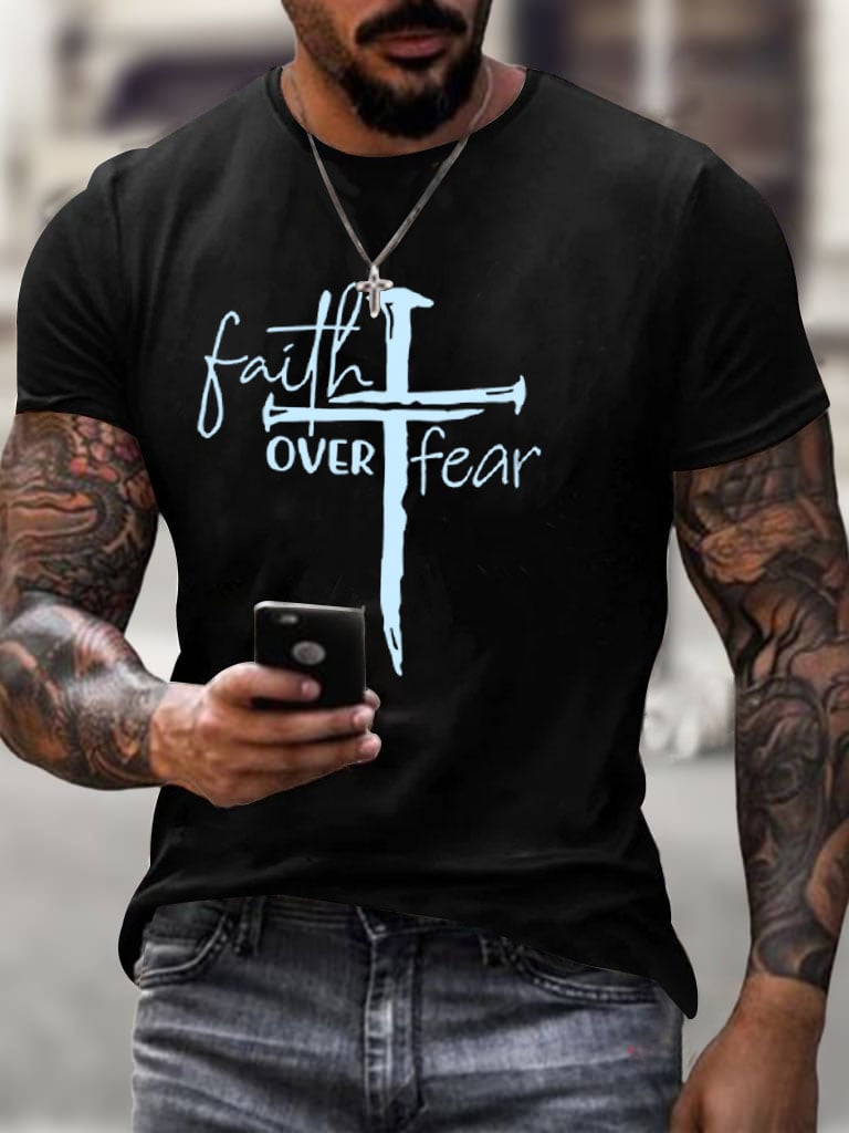 🔥Buy 3 Get 15% Off🔥Men's Faith Over Fear Print T-Shirt