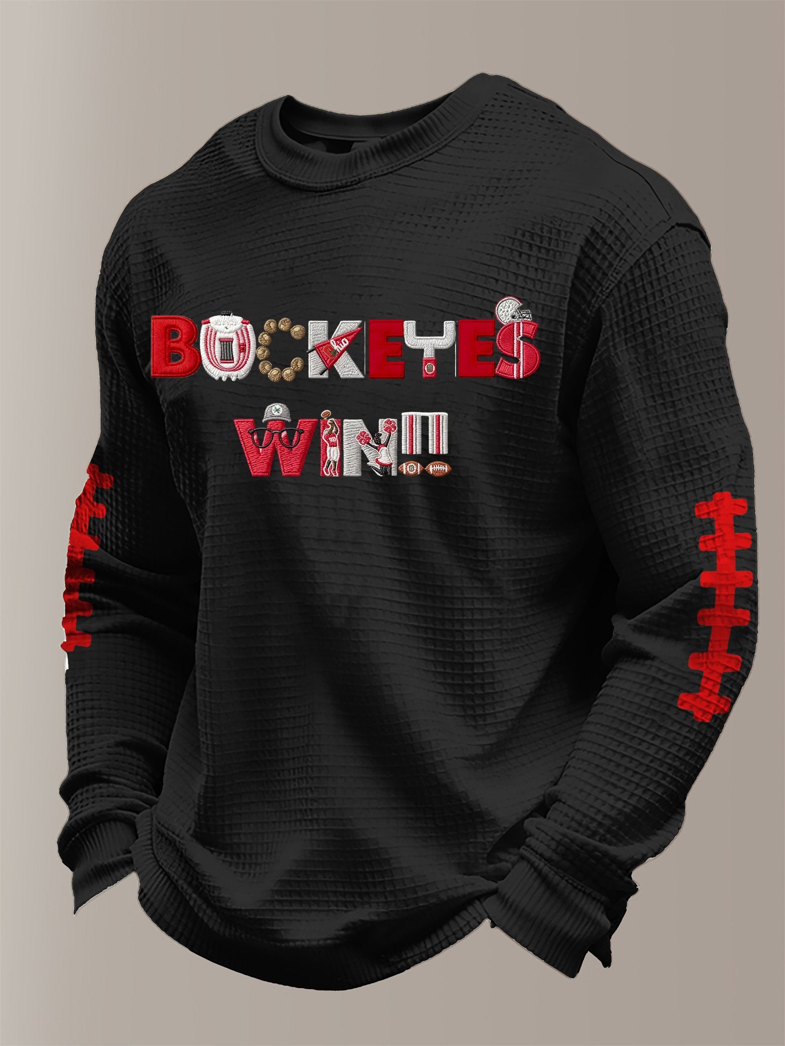 Men's hockey waffle fabric long-sleeved T-shirt