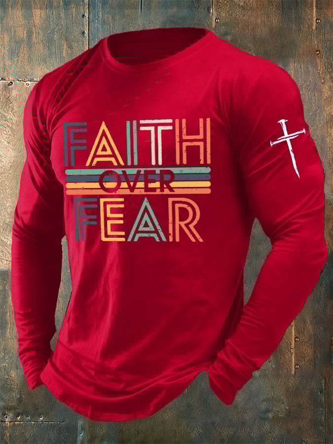 🔥Buy 3 Get 15% Off🔥Men's casual long-sleeved faith overcomes fear printed long-sleeved T-shirt