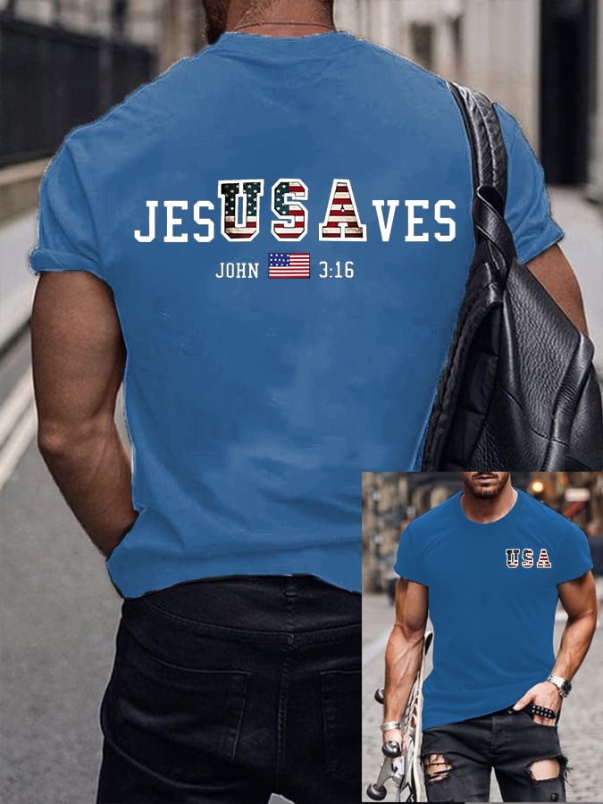 š„Buy 3 Get 15% Offš„Men's Vintage USA Jesus Saves Printed Round Neck T-Shirt