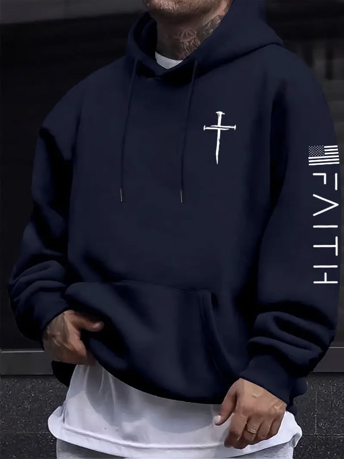 🔥Buy 3 Get 15% Off🔥Men's Faith Cross Print Hoodie