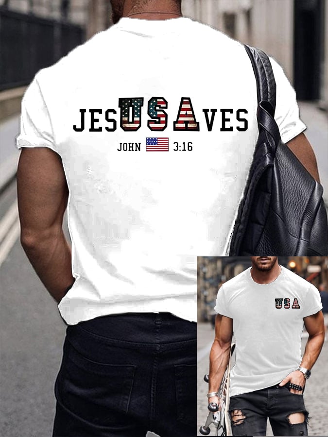🔥Buy 3 Get 15% Off🔥Men's Vintage USA Jesus Saves Printed Round Neck T-Shirt