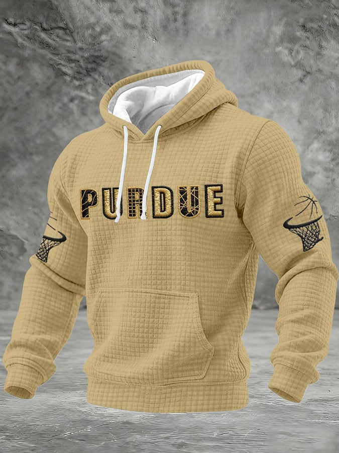 Men's Basketball Print Checkered Fabric Hooded Sweatshirt