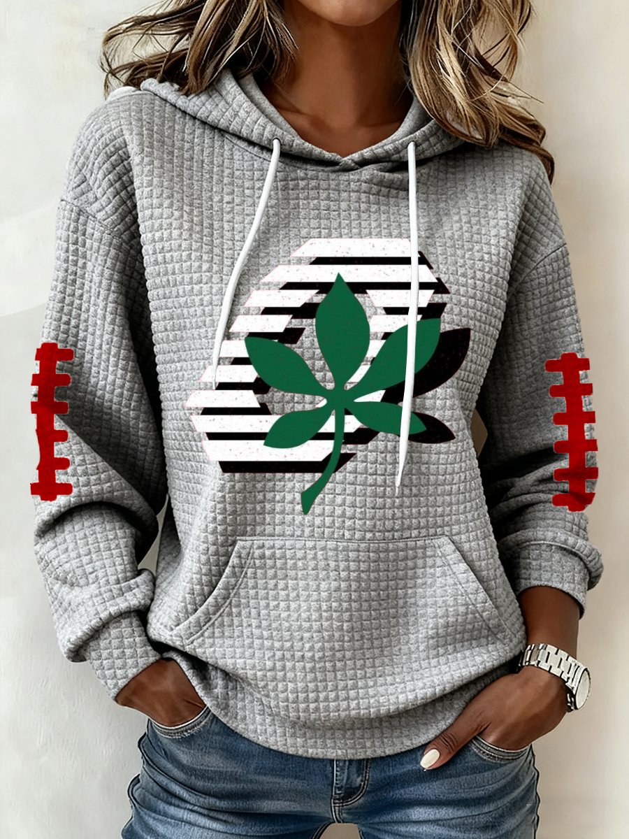 Women's rugby print waffle fabric hoodie