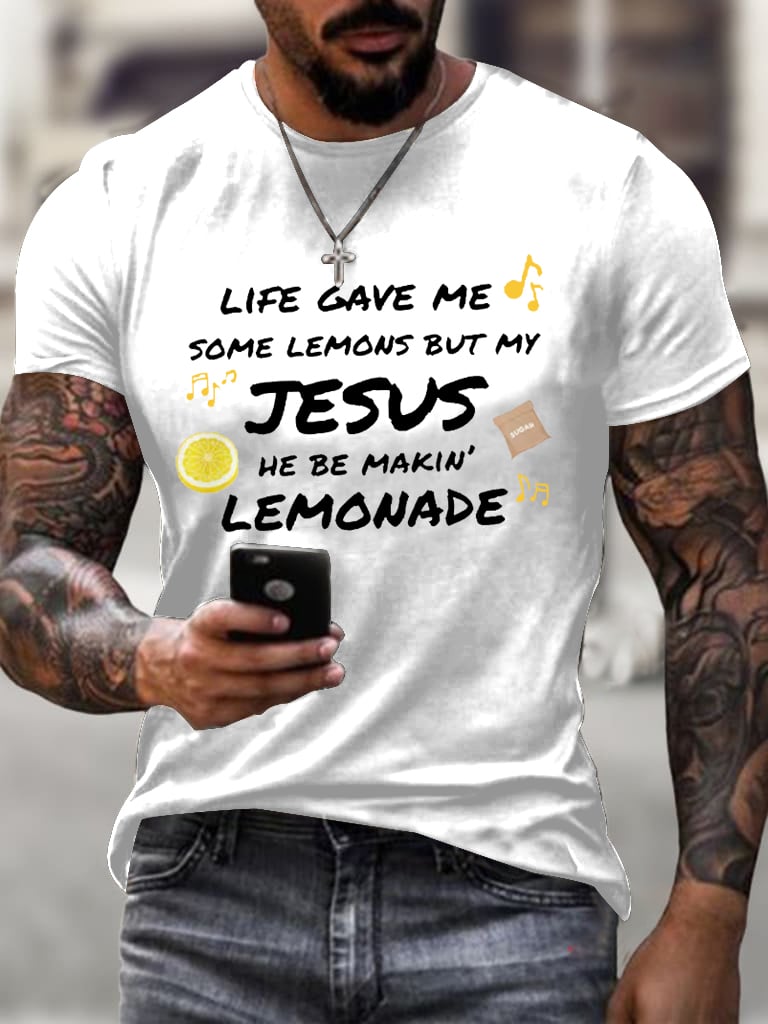 🔥Buy 3 Get 15% Off🔥Men's Life Gave Me Some Lemons, But My Jesus Turned Them Into Lemonade Faith Faith Printed  Shirt