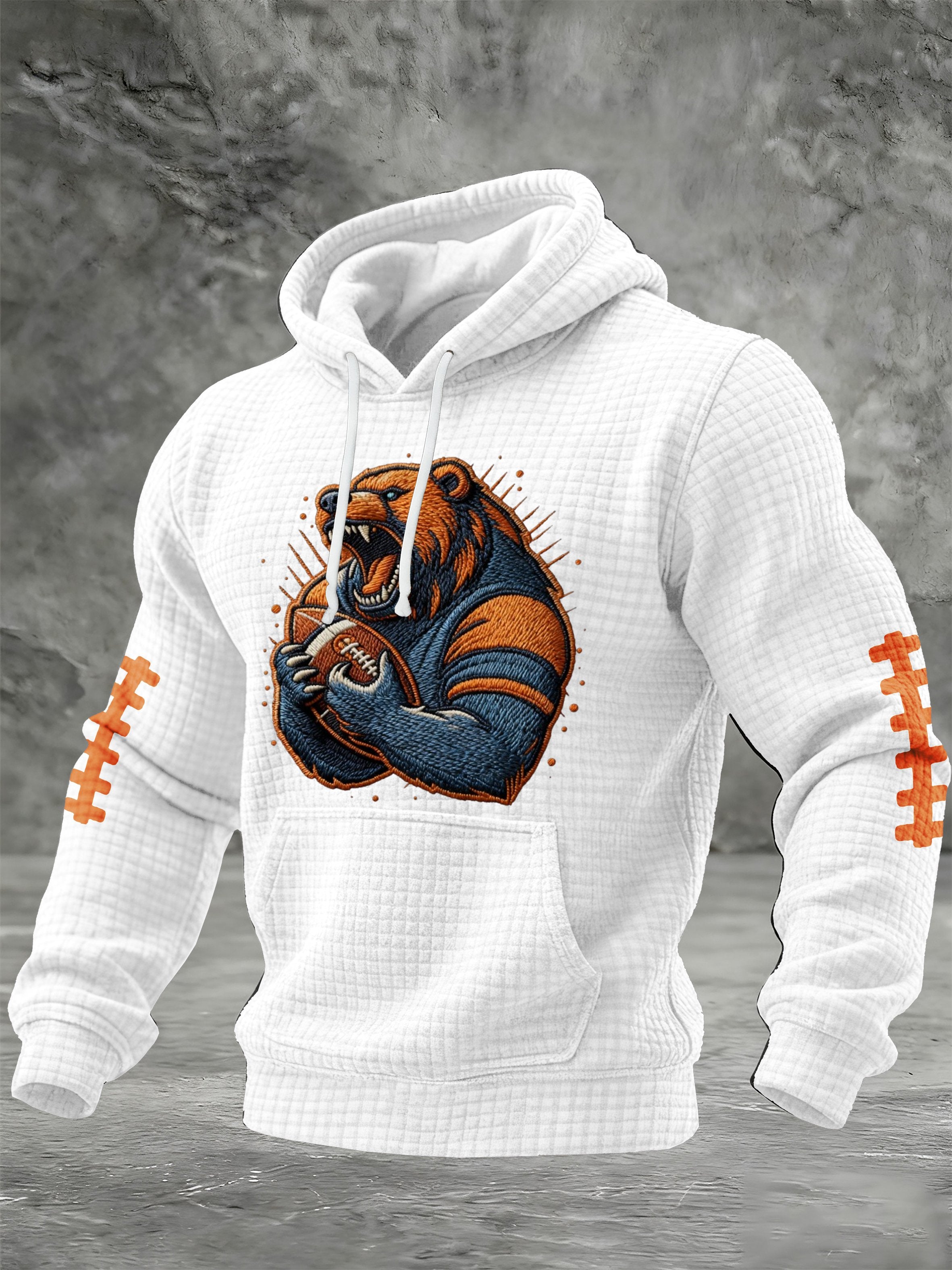 Men's Football Print Checkered Fabric Hooded Sweatshirt