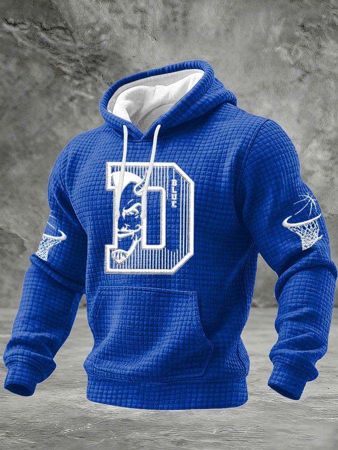 Men's Basketball Print Checkered Fabric Hooded Sweatshirt