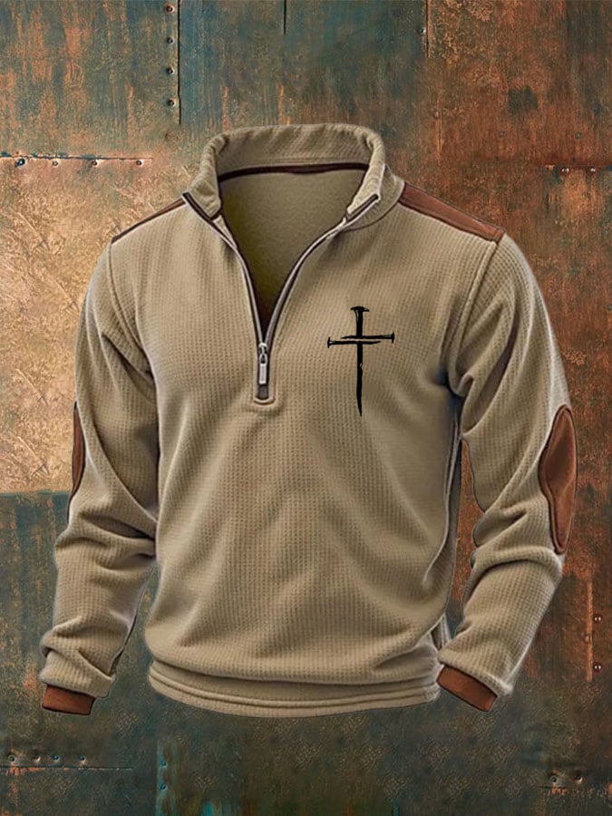 🔥Buy 3 Get 15% Off🔥Men's Classic Faith Cross Print Zipper Stand Collar Sweatshirt