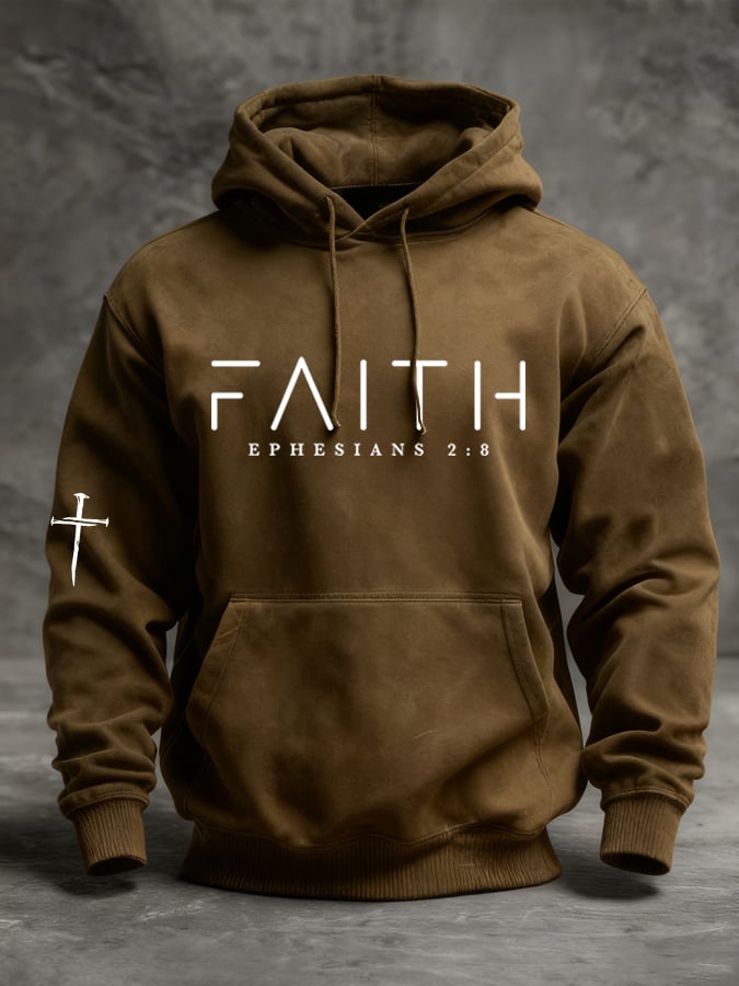 Men's Faith Cross Print Casual Hoodie