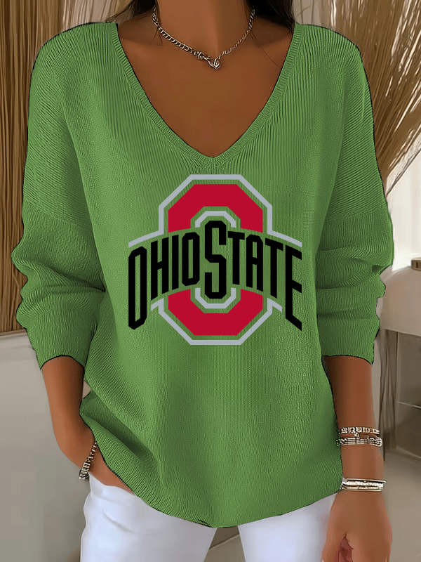 Women's Casual Rugby Print Knitted Tops