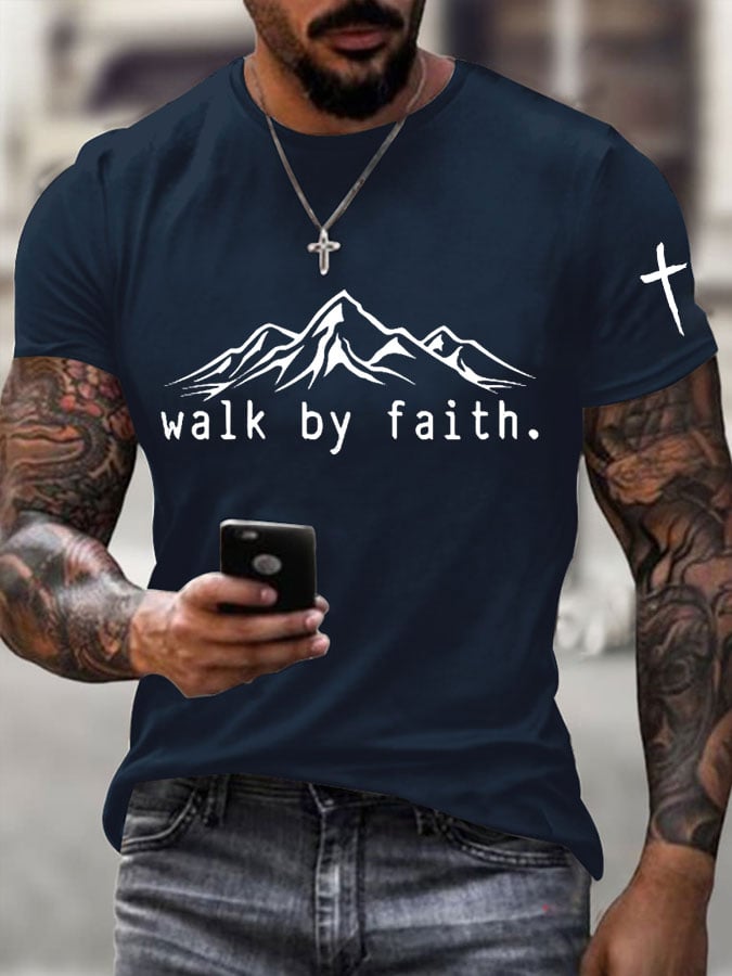 🔥Buy 3 Get 15% Off🔥Men's Walk By Faith Cross Printed Casual T-shirt