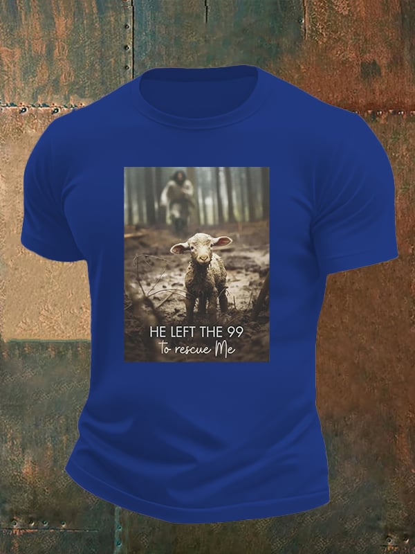 🔥Buy 3 Get 15% Off🔥Men's  He Left the 99 to Rescue Me, Jesus and Lost Sheep, Christian T-shirt