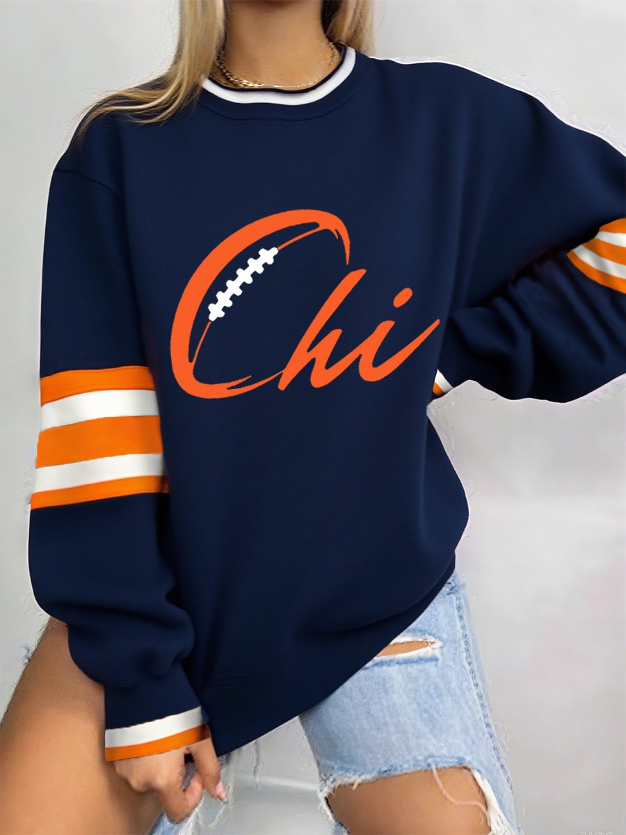 Women's Football Print Crew Neck Sweatshirt