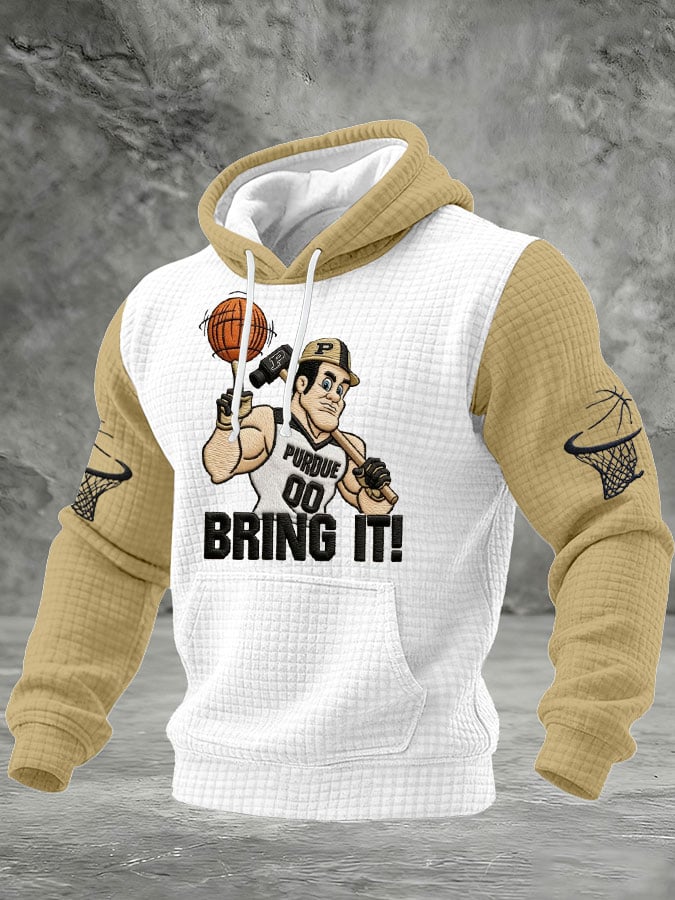 Men's Basketball Print Checkered Fabric Hooded Sweatshirt
