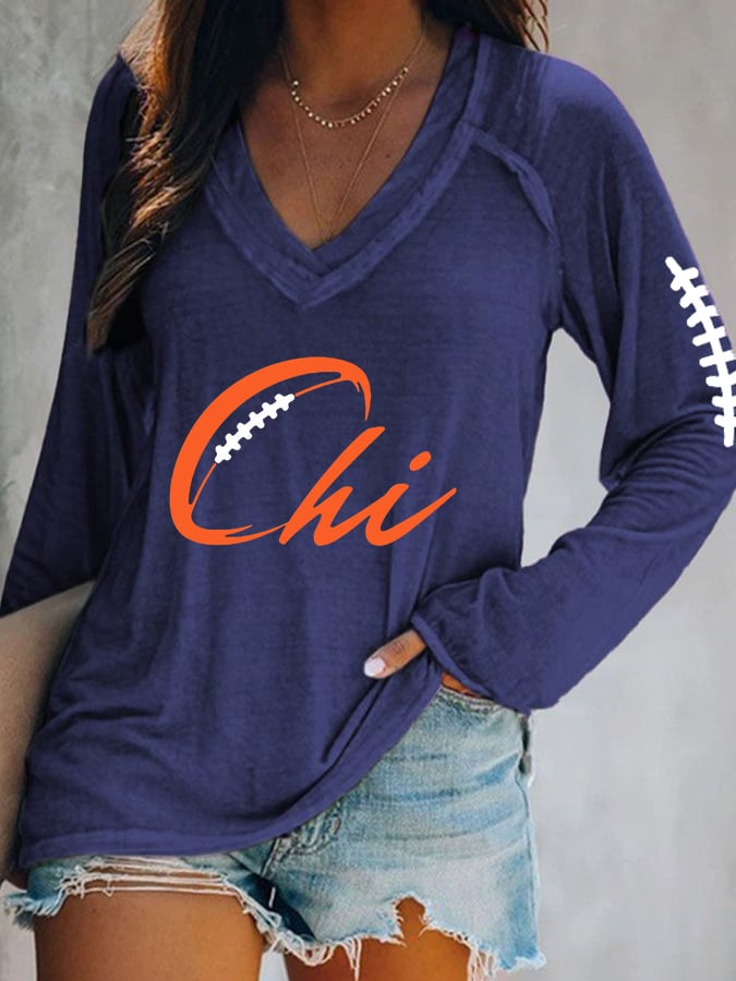 Women's Rugby Print V-Neck T-Shirt