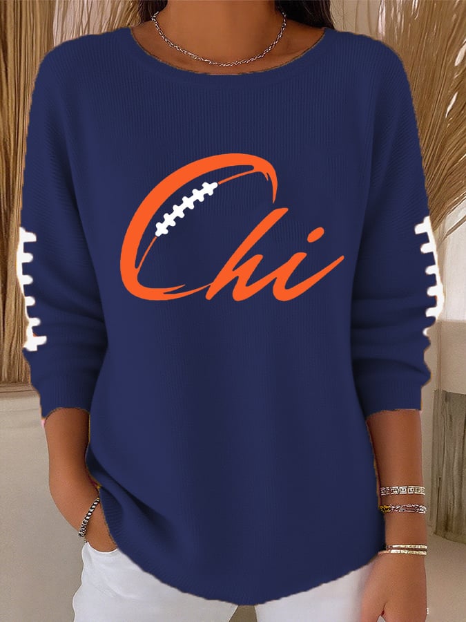 Women's casual rugby print long-sleeved pit stripe T-shirt