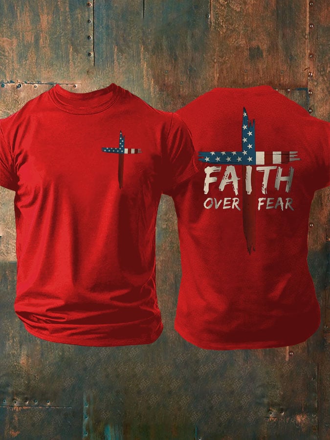 Men's Faith Over Fear Print Casual T-Shirt
