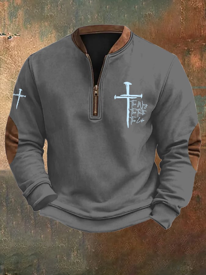 🔥Buy 3 Get 15% Off🔥Men's Jesus The Way The Truth The Life Printed Zip Collar Sweatshirt