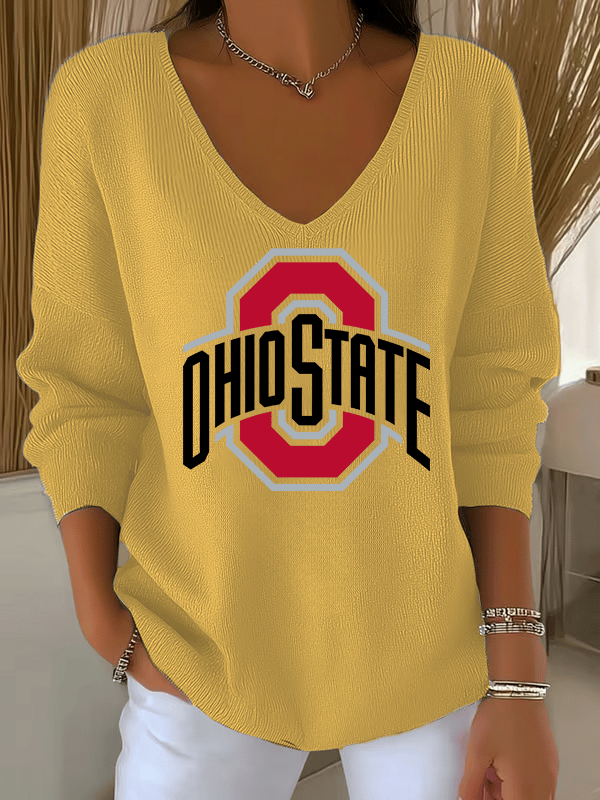 Women's Casual Rugby Print Knitted Tops