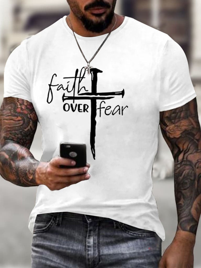 🔥Buy 3 Get 15% Off🔥Men's Faith Over Fear Print T-Shirt