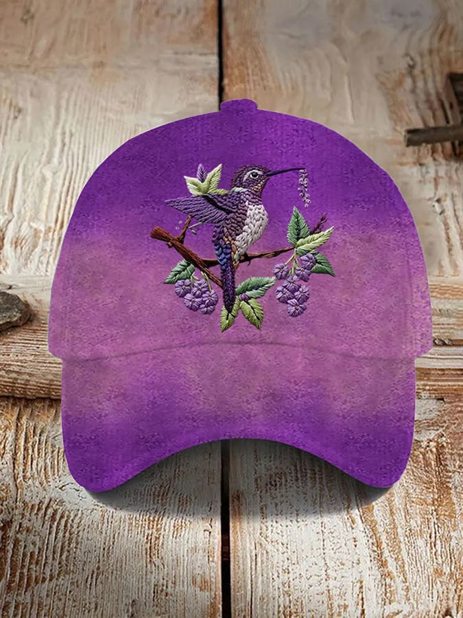 Unisex Purple Gradient Hummingbird Floral Print Baseball Cap