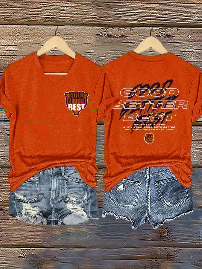 V-Neck Retro Good Better Best Print T-Shirt