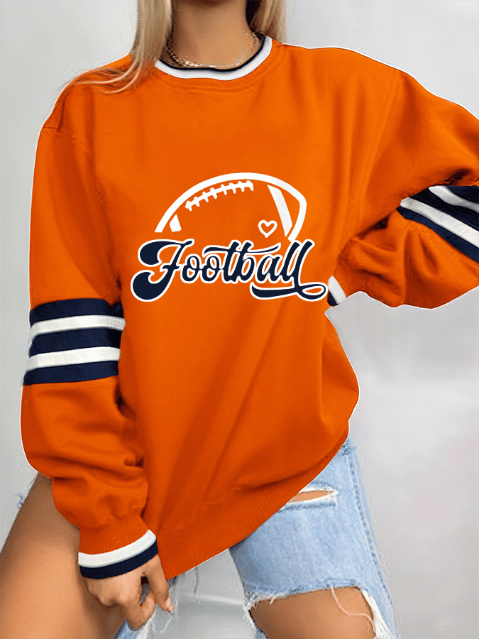 Women's Football Print Crew Neck Sweatshirt