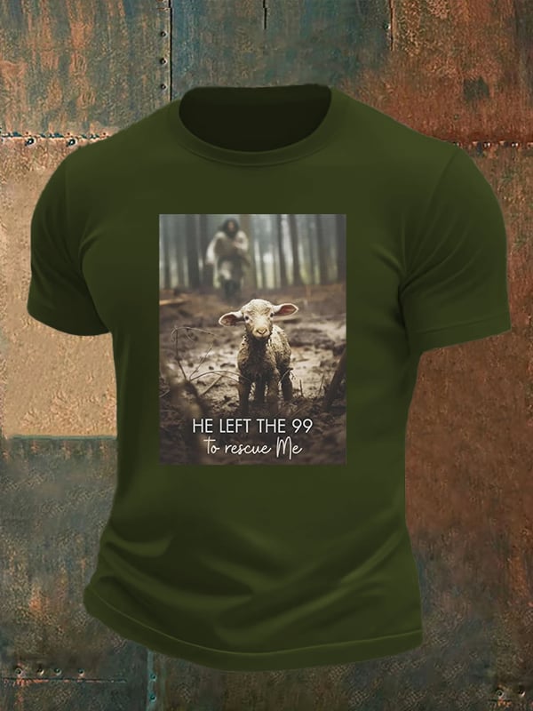 🔥Buy 3 Get 15% Off🔥Men's  He Left the 99 to Rescue Me, Jesus and Lost Sheep, Christian T-shirt