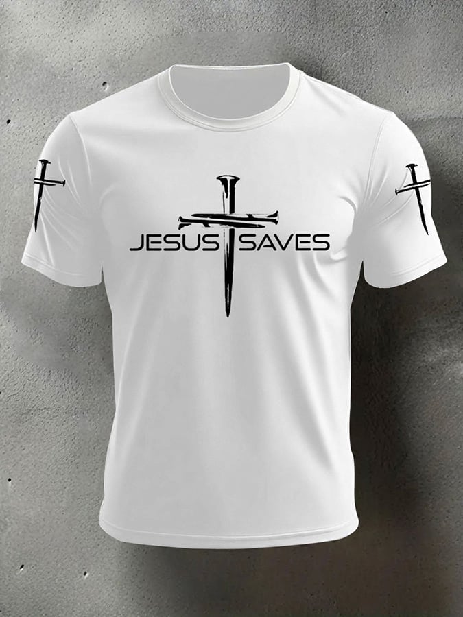 🔥Buy 3 Get 15% Off🔥Men's Faith Jesus Saves Print Casual T-Shirt