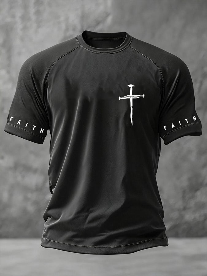 Men's Faith Cross Printed Casual T-Shirt