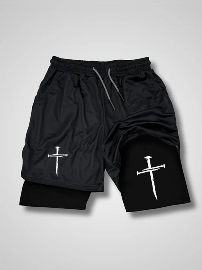 🔥Buy 3 Get 15% Off🔥Men'S Classic Cross Print Double Layer Shorts (With Pockets)