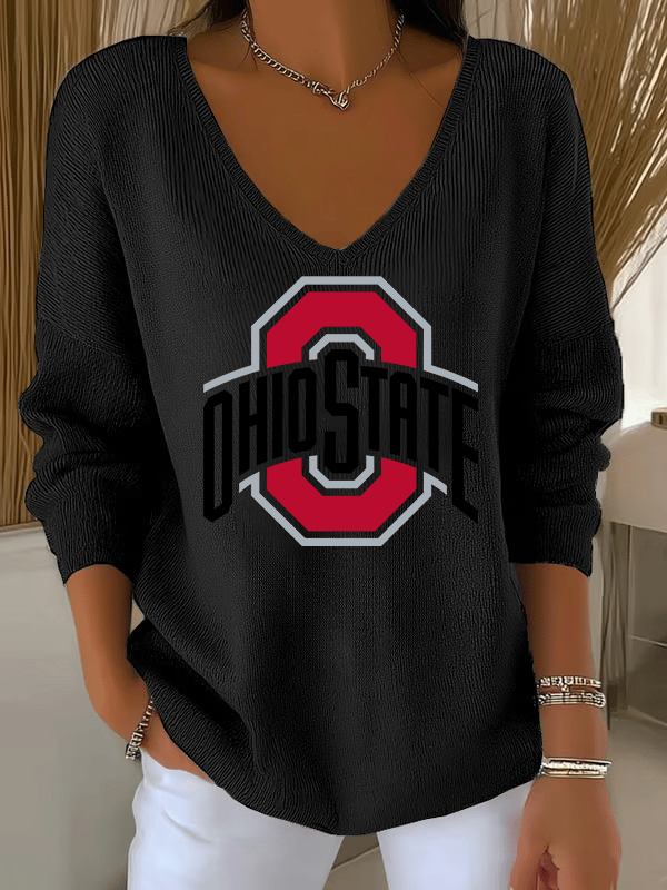 Women's Casual Rugby Print Knitted Tops