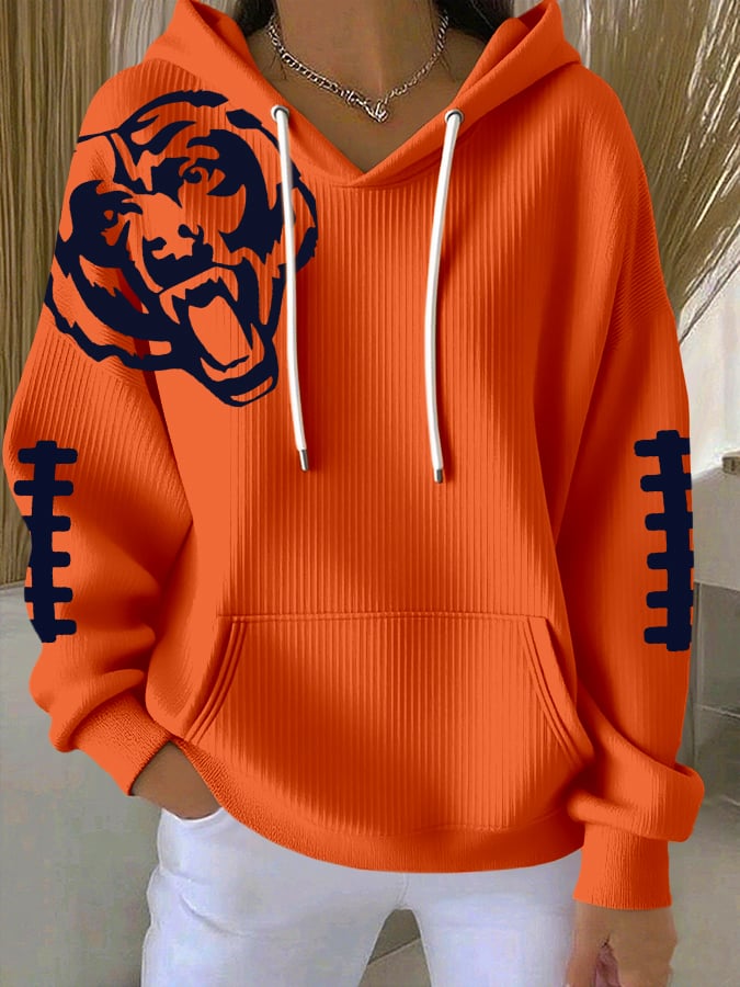 Women's Casual Rugby Print Long Sleeve Hooded Sweatshirt