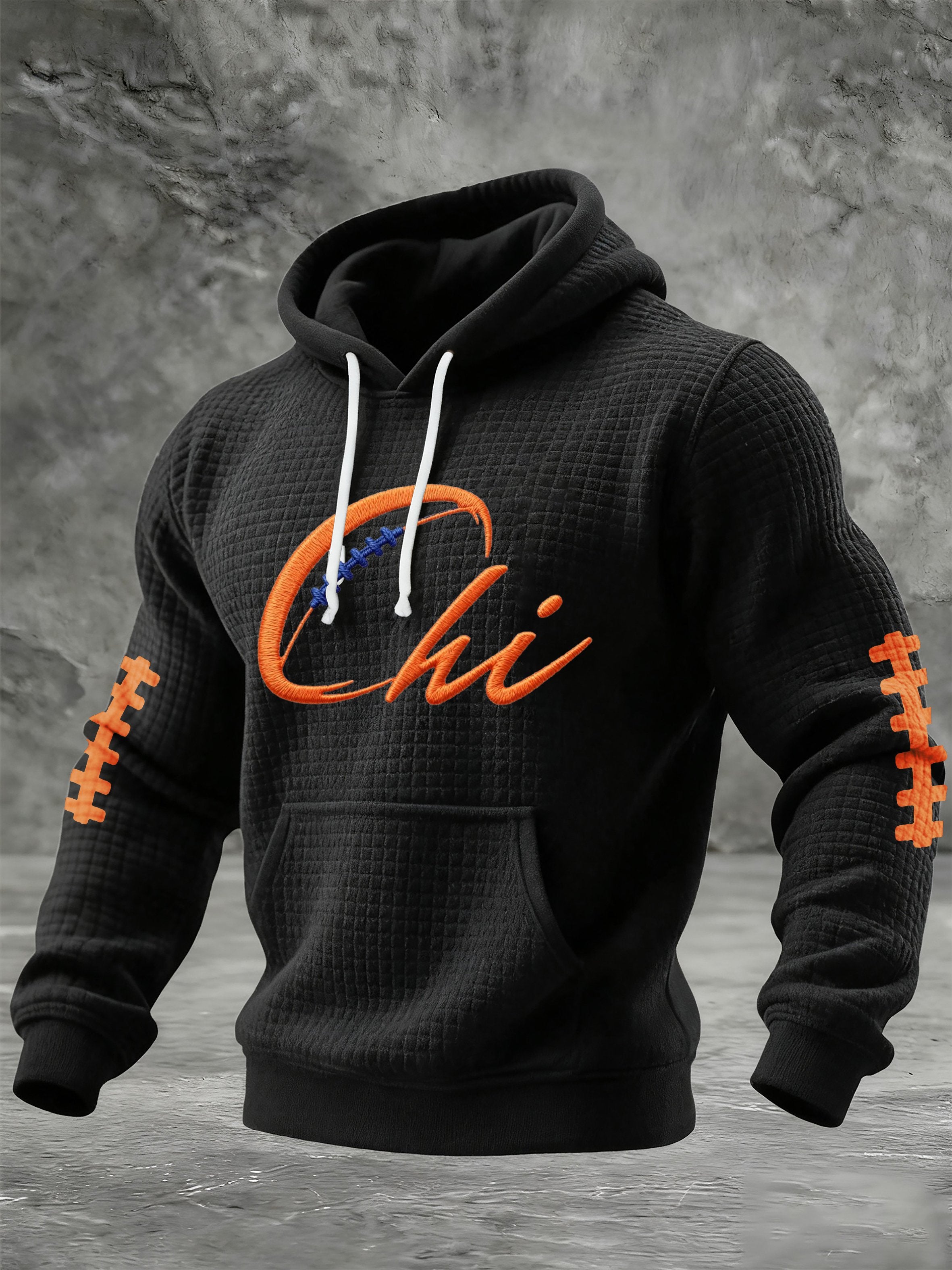 Men's Football Print Checkered Fabric Hooded Sweatshirt