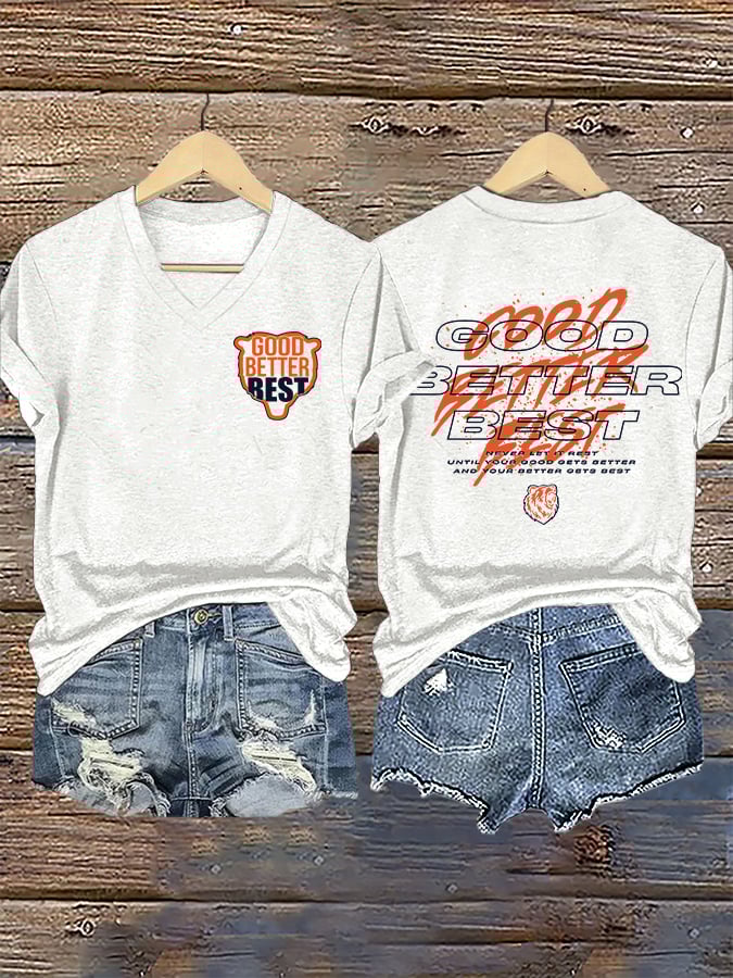 V-Neck Retro Good Better Best Print T-Shirt