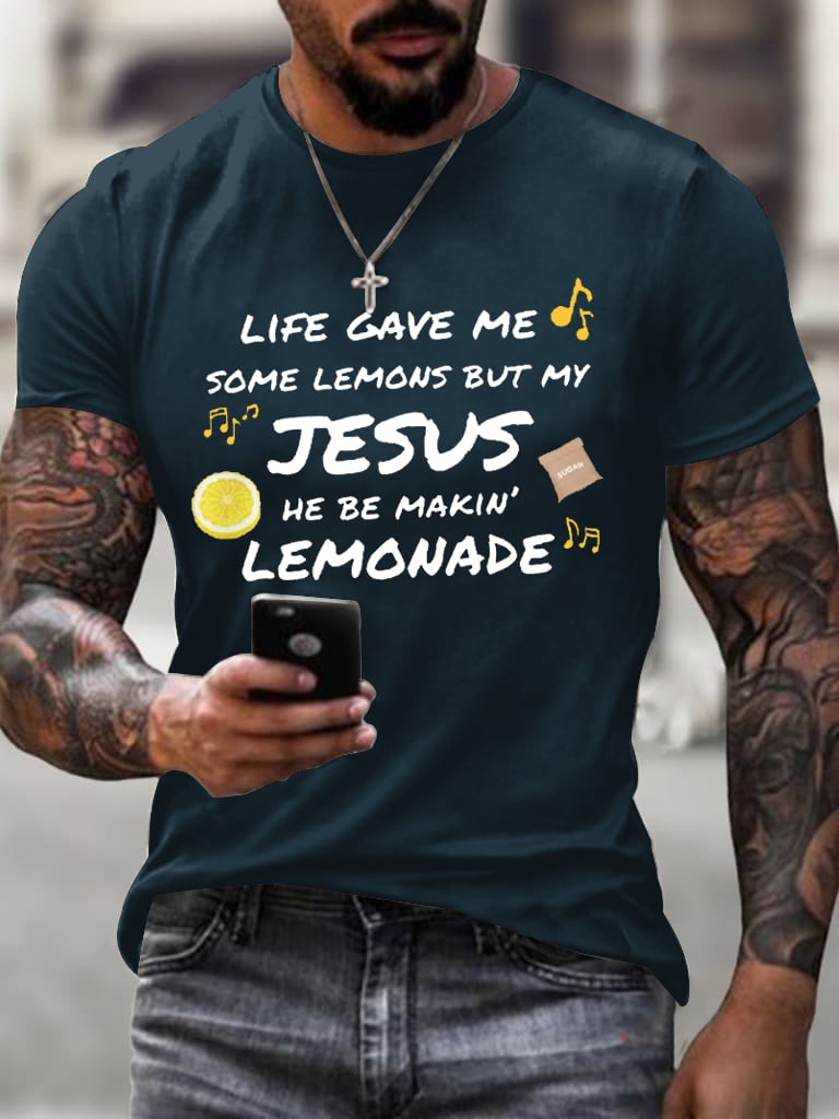 🔥Buy 3 Get 15% Off🔥Men's Life Gave Me Some Lemons, But My Jesus Turned Them Into Lemonade Faith Faith Printed  Shirt