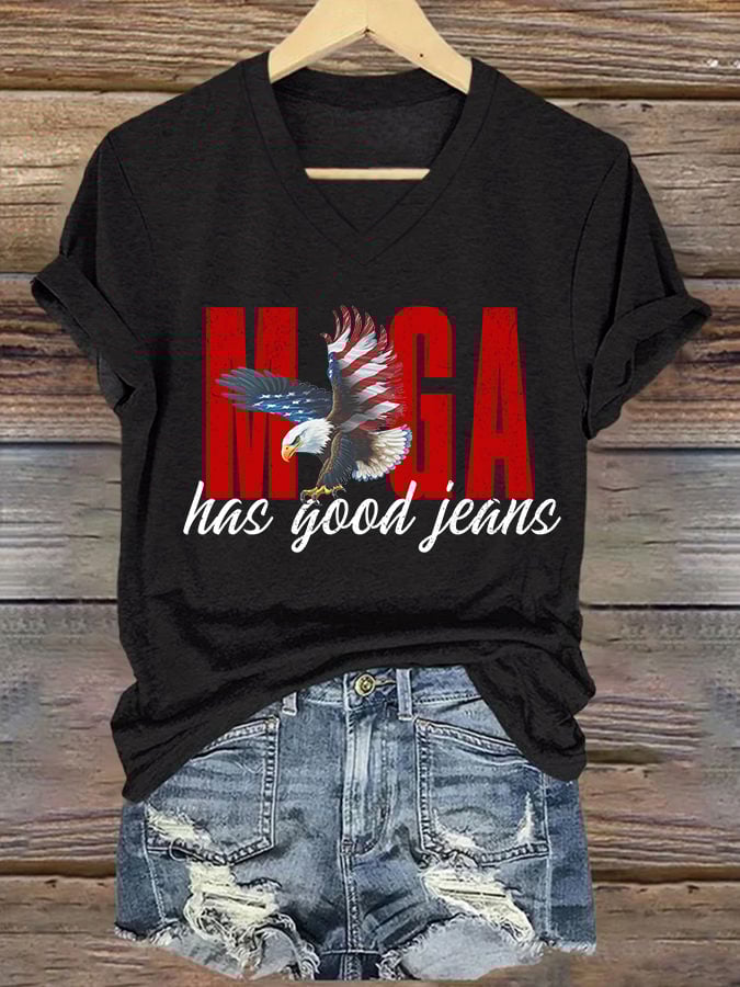 V-Neck Retro Has Good Jeans Print T-Shirt