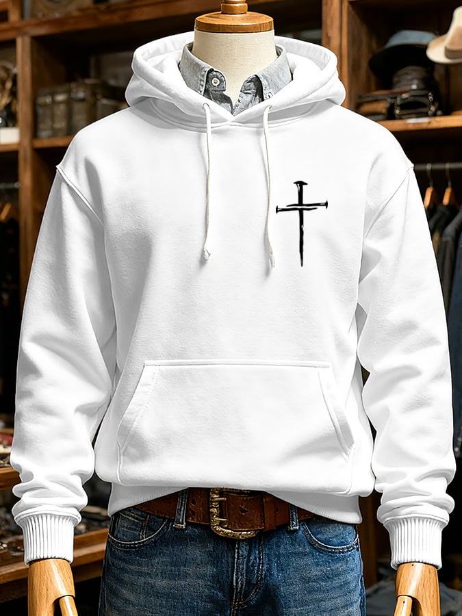 🔥Buy 3 Get 15% Off🔥Men's Retro Faith Cross Print Long Sleeve Casual Hooded Sweatshirt