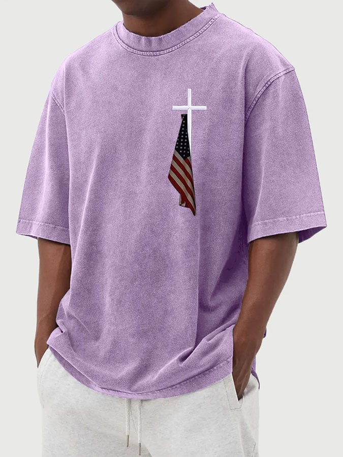 🔥Buy 3 Get 15% Off🔥Men's Vintage Flag Cross Print Cotton Washed T-Shirt