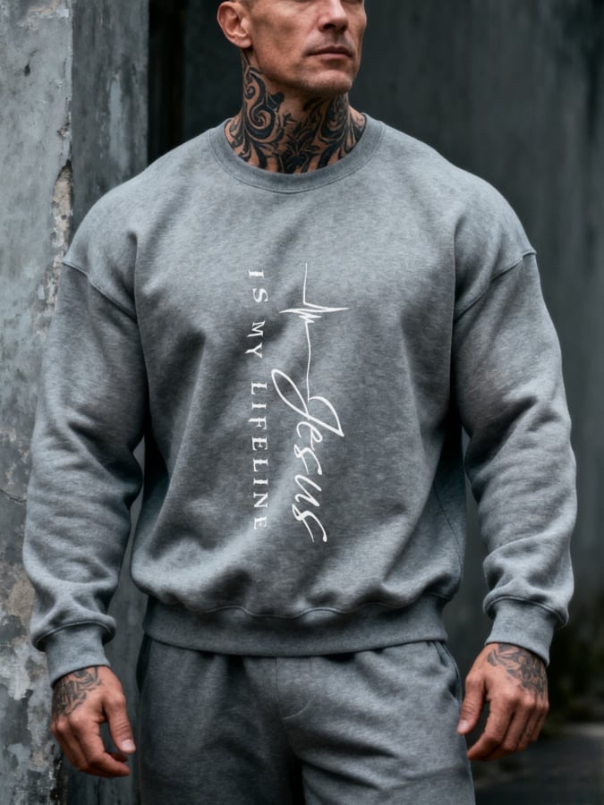 🔥Buy 3 Get 15% Off🔥Men'S Round Neck Casual Faith Print Sweatshirt